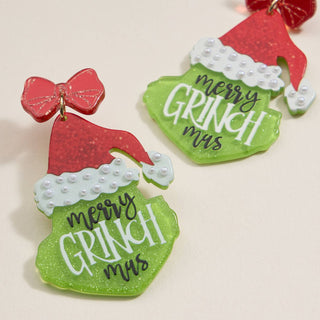 Christmas Green Monster Acetate Dangling Earrings