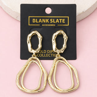 Gold Dipped Open Teardrop Hoop Drop Earrings