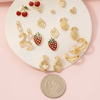 Enamel Metallic Fruit Stud And Hoop Earrings
