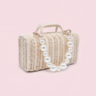 Everly Pearl-Strung Woven Box Evening Bag