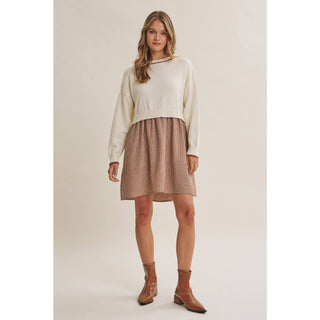 Mixed Media Long Sleeve Twofer Mini Dress