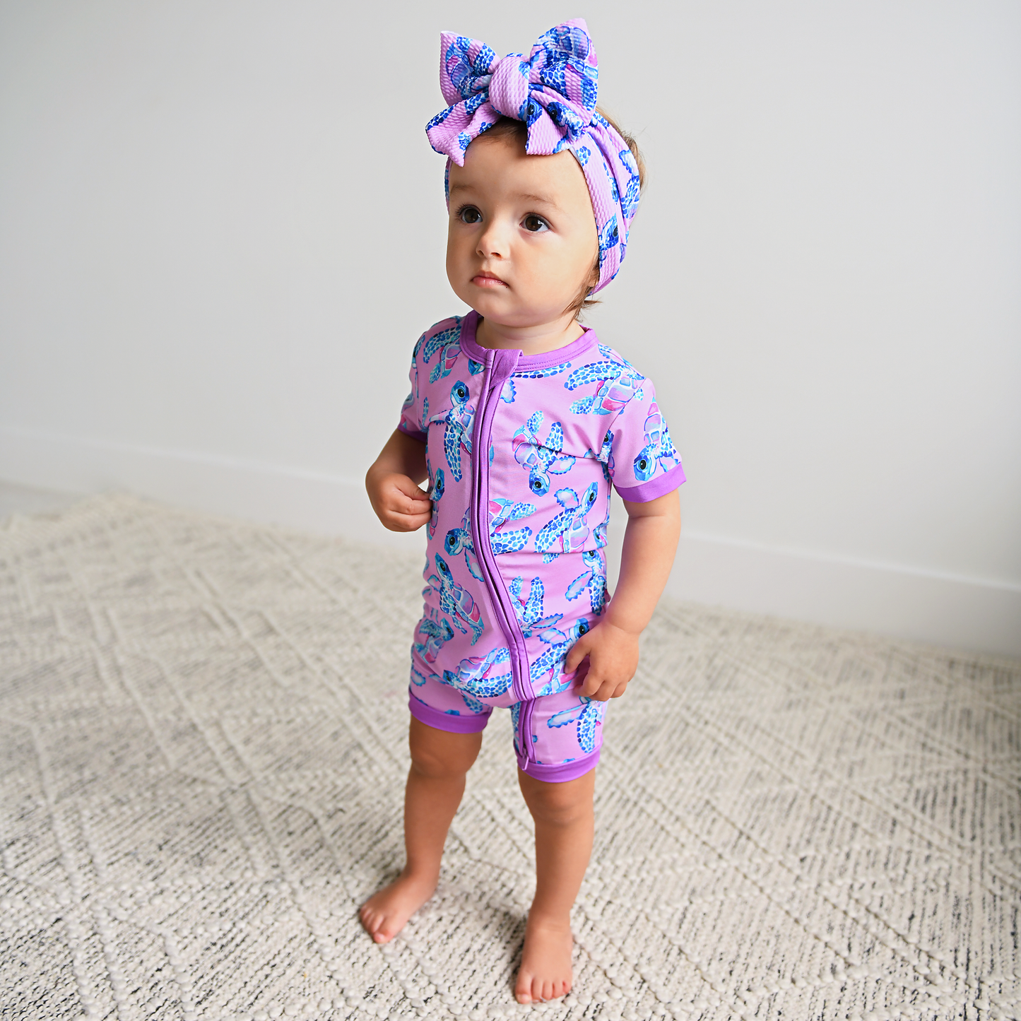 Waverly Sea Turtles Shorty Zip Bamboo Baby Lounge Outfit