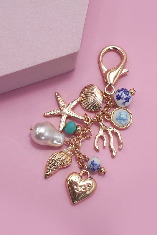 Porcelain Sea Life Pearl Heart Turquoise Bead Bag Charm