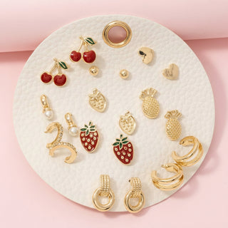 Enamel Metallic Fruit Stud And Hoop Earrings