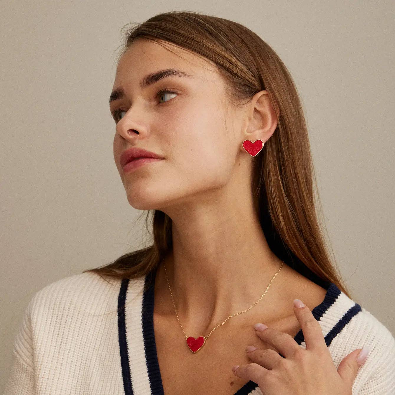 Heart Druzy Stone Charm Short Necklace