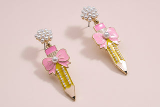 Pencil and Bow Pearl Earrings