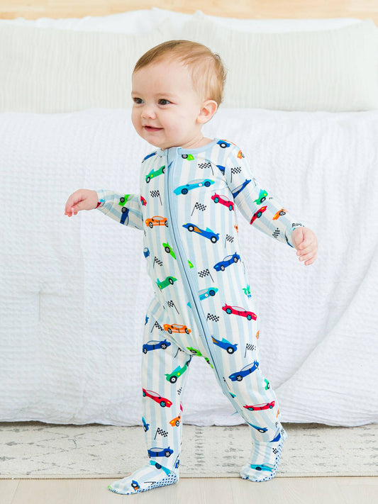 Baby Boys Let's Roll Bamboo Viscose Footed One Piece Pajama