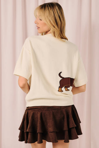 Women's Whimsical Dachshund Short Sleeve Knit Sweater