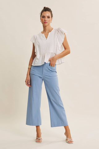 Stretch Cotton Linen High-Waist Ankle Pants