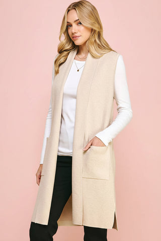 Women's Open-Front Shawl Collar Long Knit Vest
