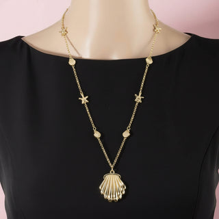 Shell and Starfish Station Scallop Pendant Necklace