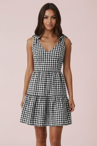 Mommy & Me Gingham Print Tie Shoulder Ruffle Babydoll Dress