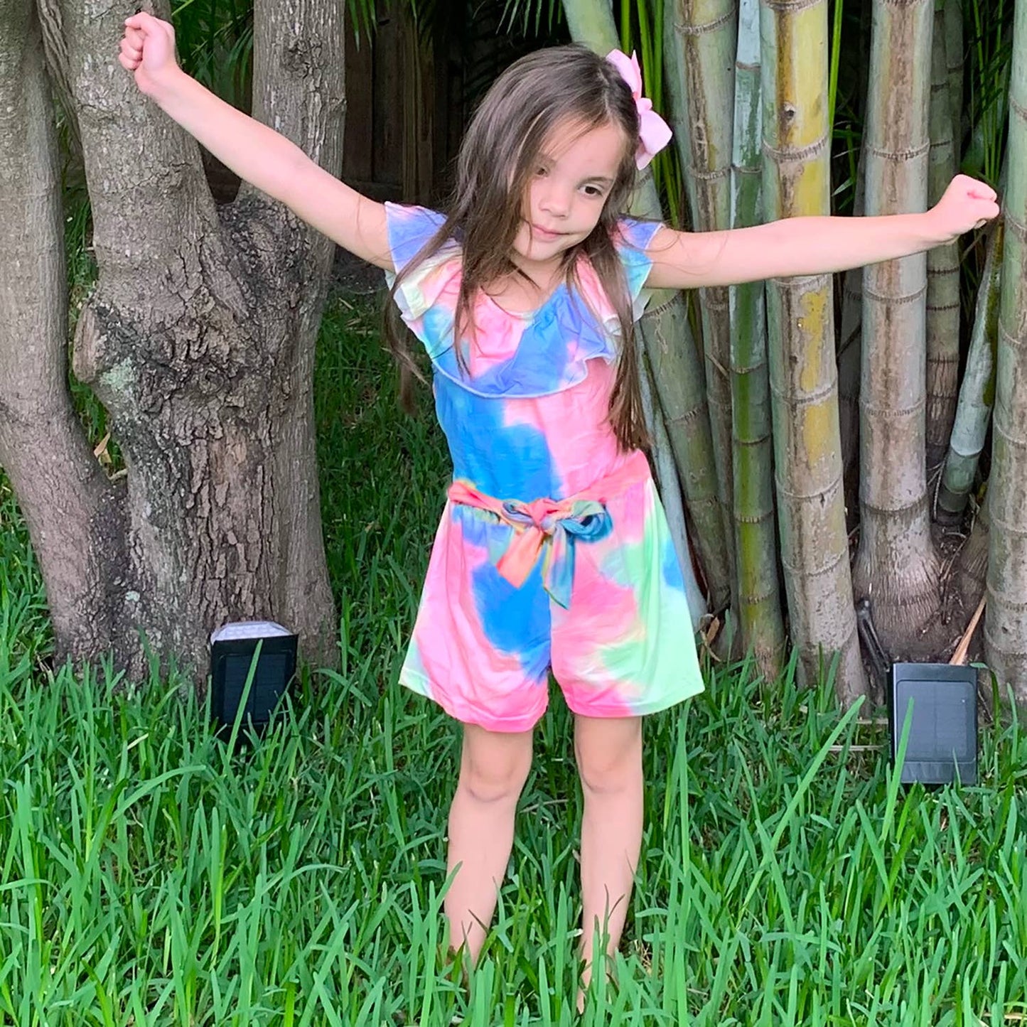 Girls Pastel Tie Dye Shorts Jumpsuit Summer Camp Clothing