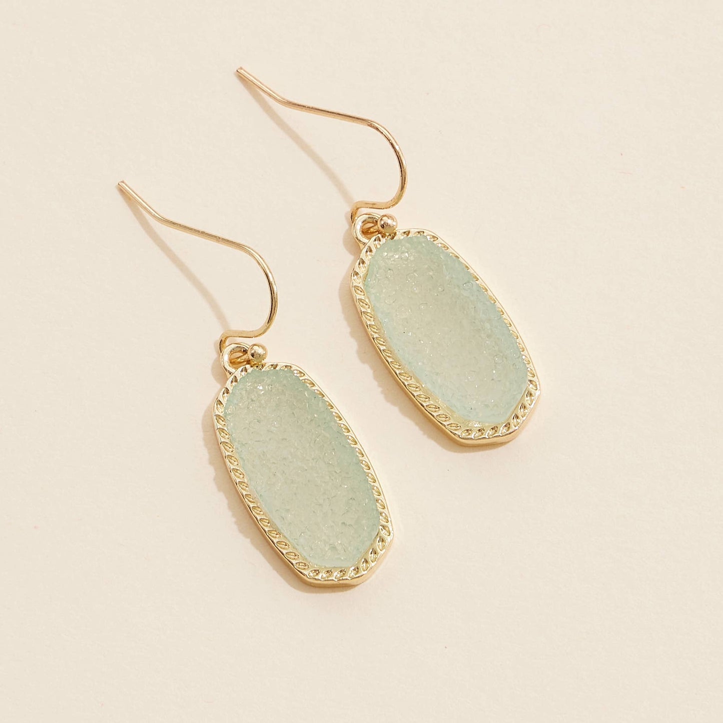 Oval Druzy Stone Drop Earrings