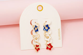 USA Colors Enamel Star Charms Hoop Earrings