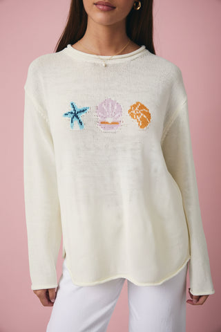 Round Neck Long Sleeve 'Sea' Graphic Sweater
