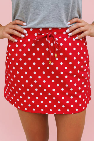 Polka Dot Print Drawstring Skort