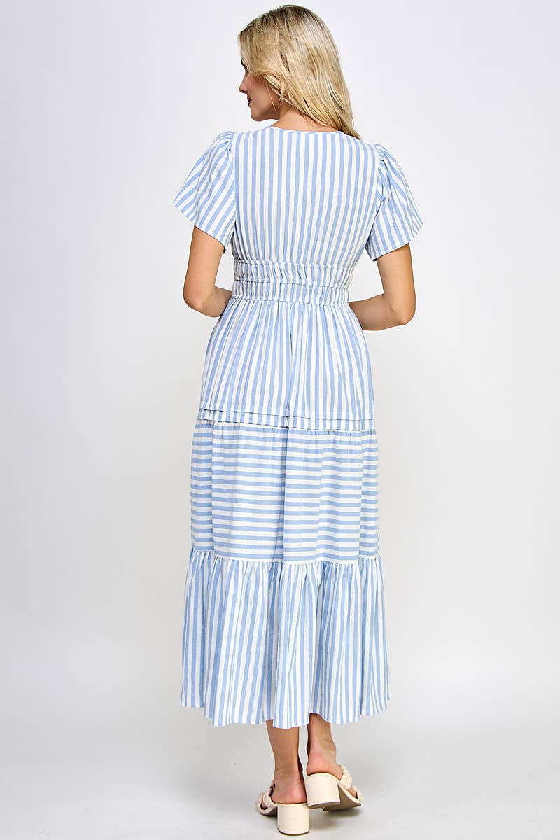 Veronica Blue Striped Spring Summer Maxi Midi Dress