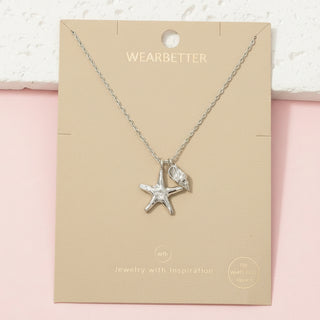 18k Gold Dipped Starfish & Shell Charm Pendant Necklace
