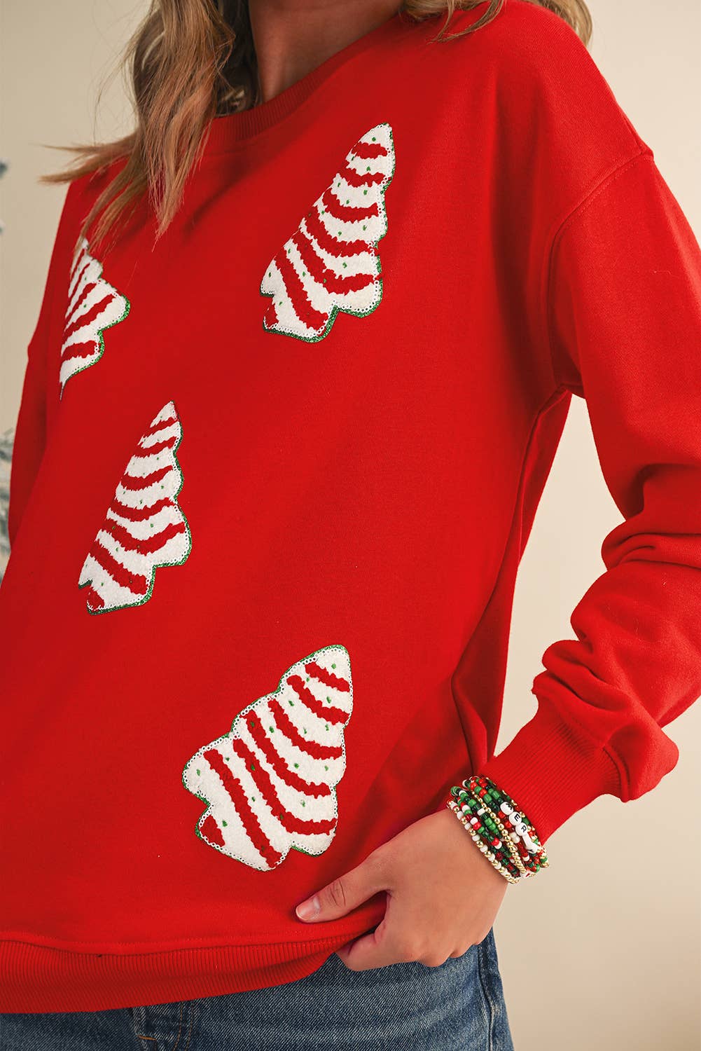 Christmas Tree Patched Graphic Sweatshirt