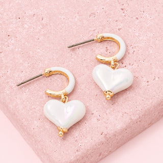 Iridescent Heart Charm Hoop Earrings