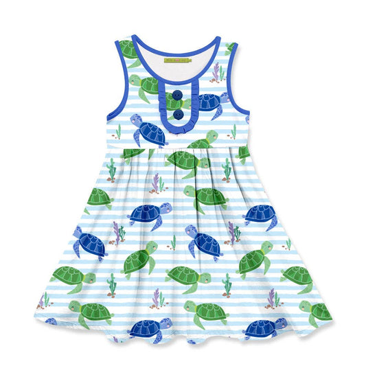 Girls Light Blue Turtle Button-Front A-Line Dress