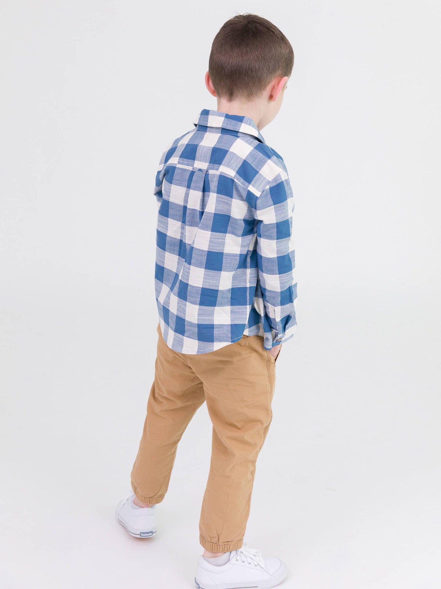 Boys Countryside Blue Plaid Long Sleeve Button Down Shirt