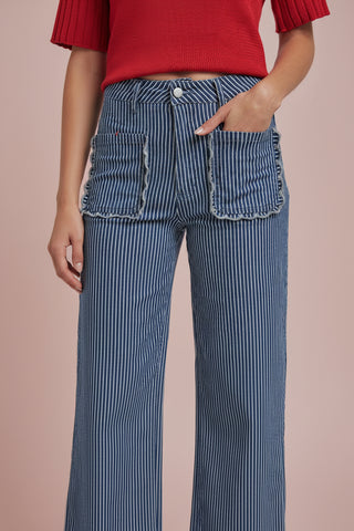 Women's Mid Rise Wide Leg Stripe Denim Jeans