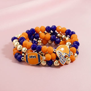 Faceted Crystal Gameday Football Stretch Bracelet Stack