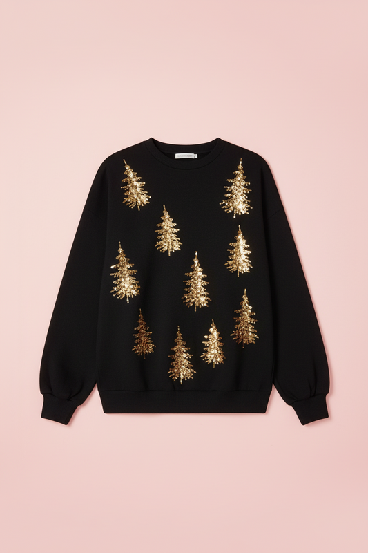 Sparkling Gold Tree Sequin Knitted Christmas Sweater
