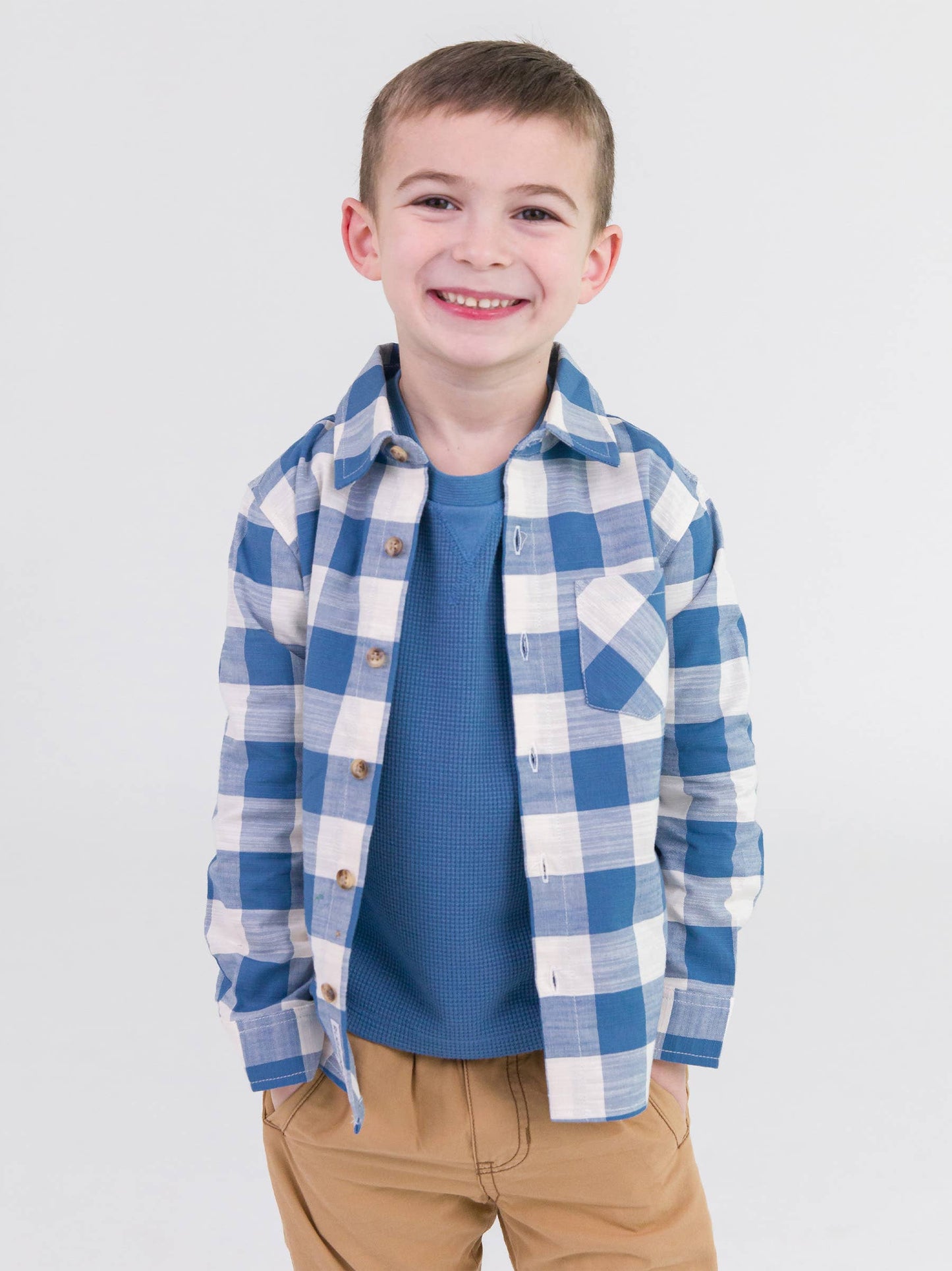 Boys Countryside Blue Plaid Long Sleeve Button Down Shirt