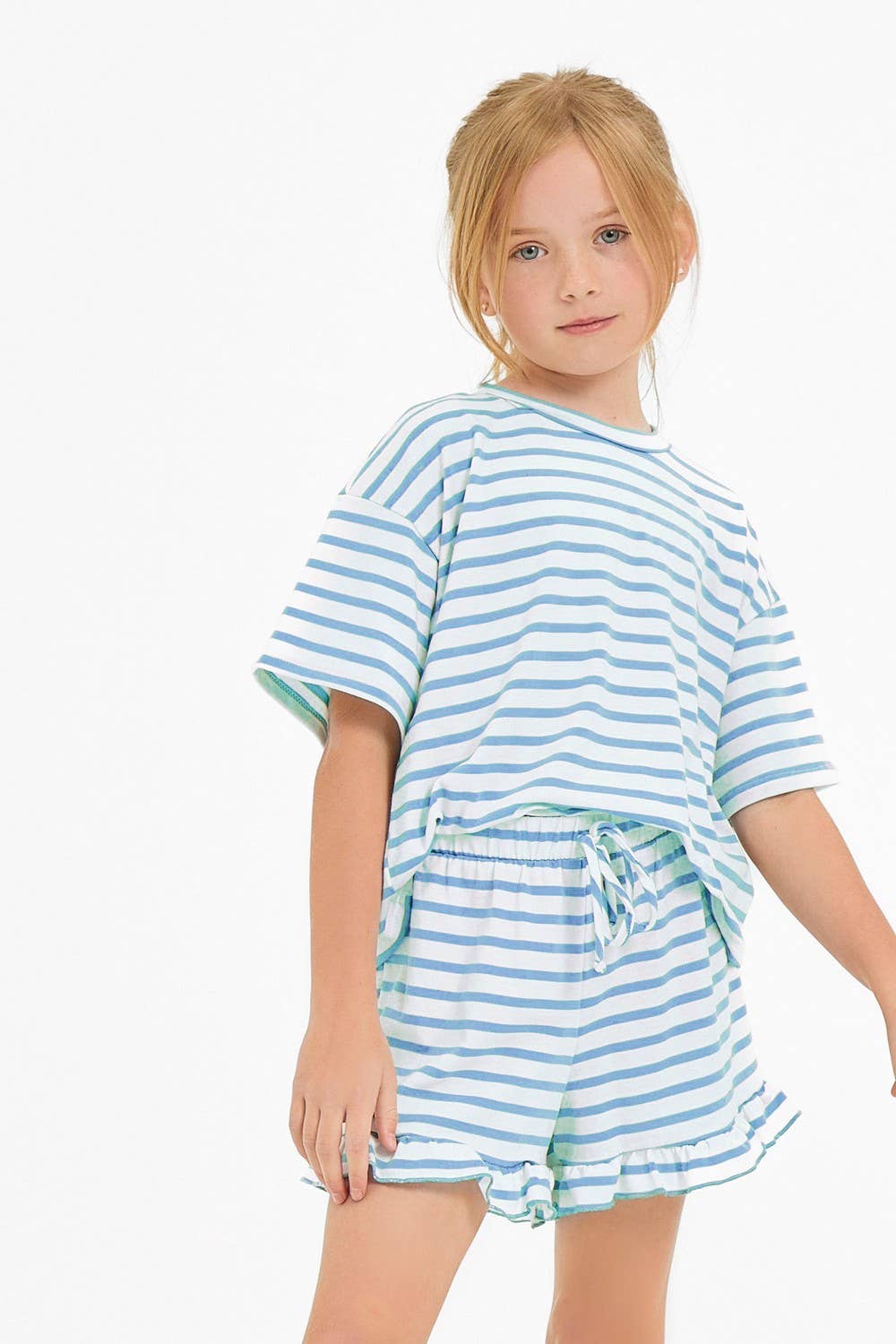 Stripe Crop Top and Ruffle Shorts Set