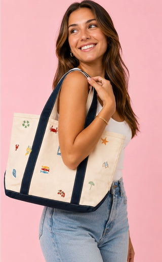 Embroidered icon tote bag