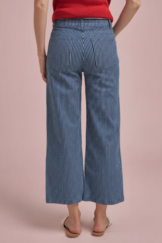 Women's Mid Rise Wide Leg Stripe Denim Jeans