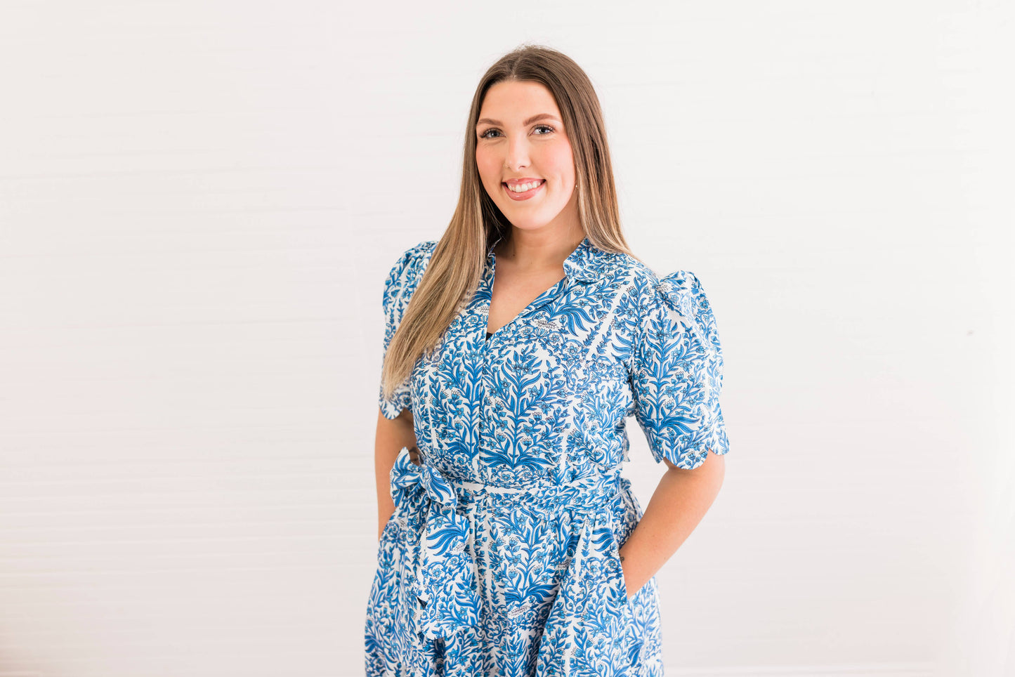 Blue Italian Grace Scalloped Dress 