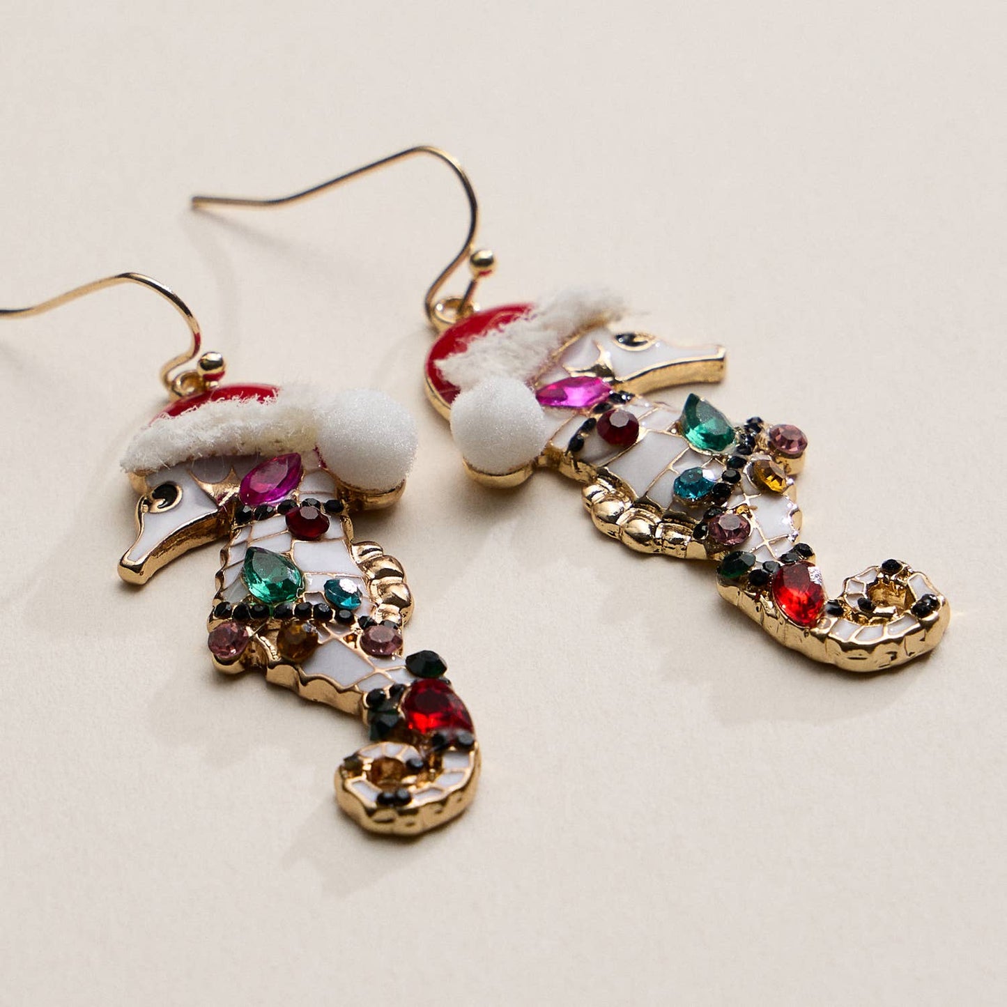 Festive Rhine Stone Seahorse Drop Earrings