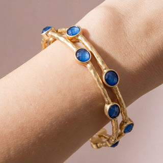 Oval Stone Station Hammered Bangle Set