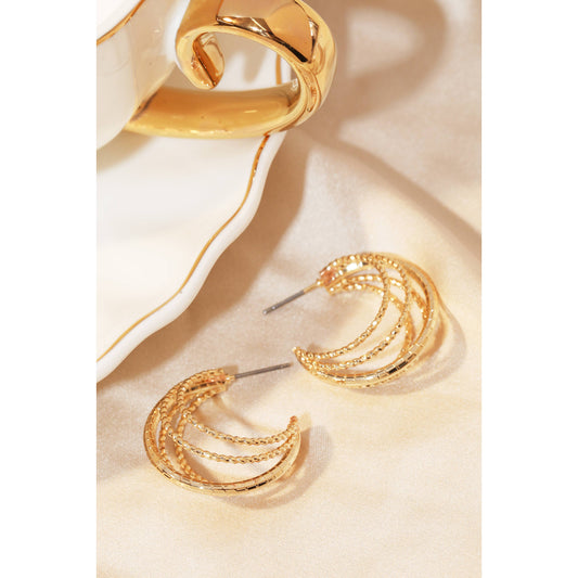 Layerred Textured Metallic Hoop Earrings