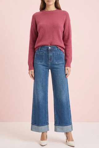 Risen High Rise Crop Front Patch Pocket Jeans