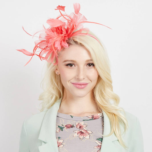 Floral Fascinator Headband w/ Side Loops & Feathers
