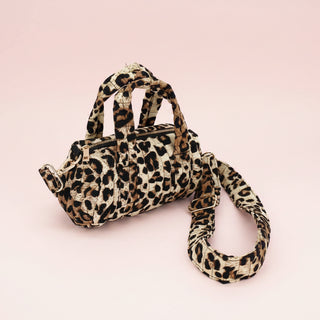 Quilted Leopard Print Barrel Crossbody Bag