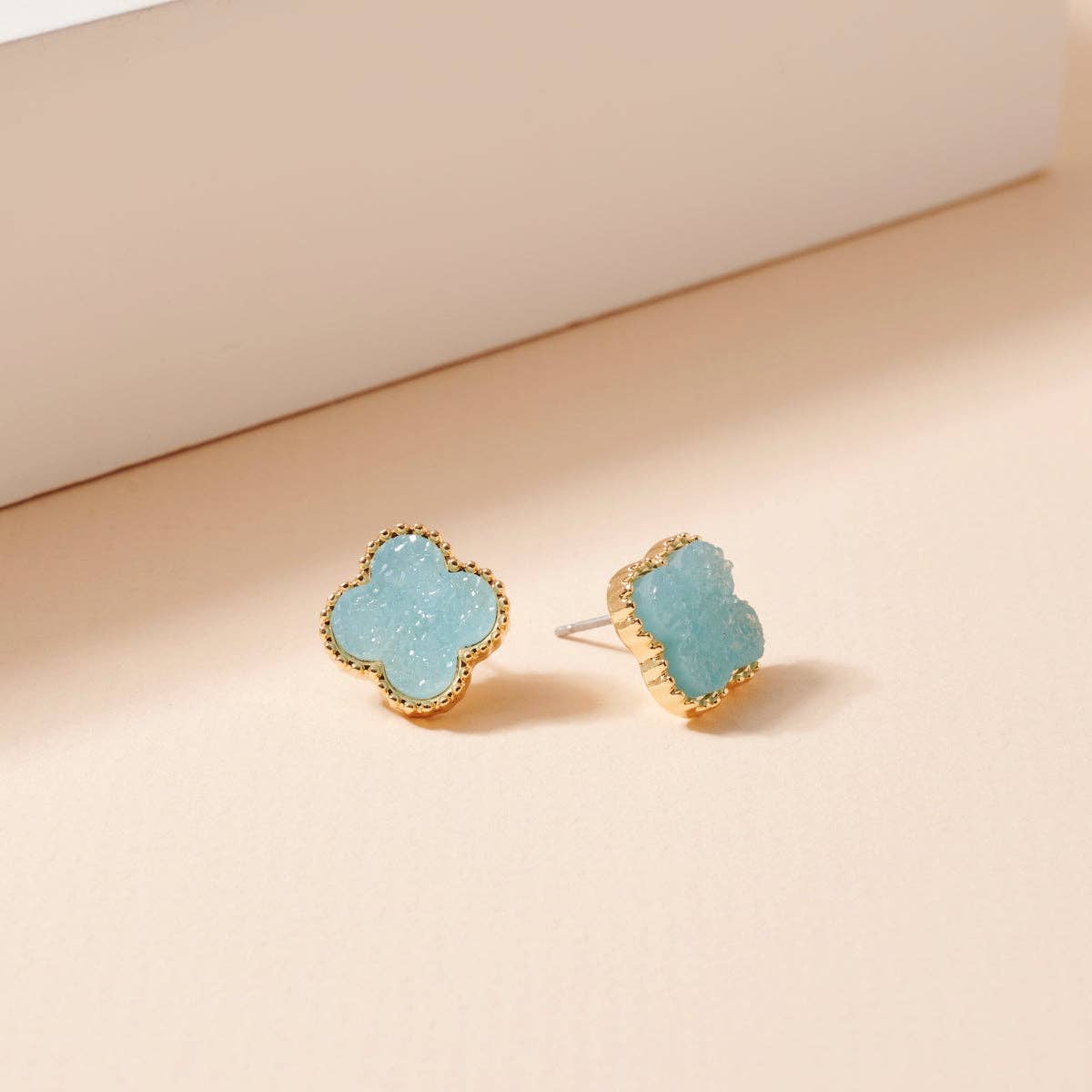 Mini Druzy Clover Stud Earrings