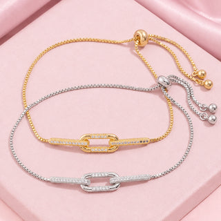 Interlocked Pave Link Box Chain Bolo Bracelet