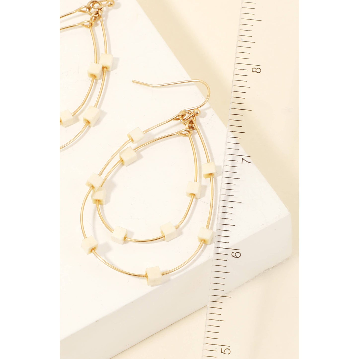 Square Beaded Layered Tear Dangle Earrings
