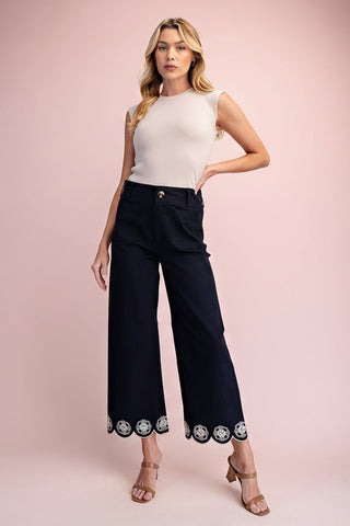 High-Waisted Scallop Hem Wide-Leg Pants