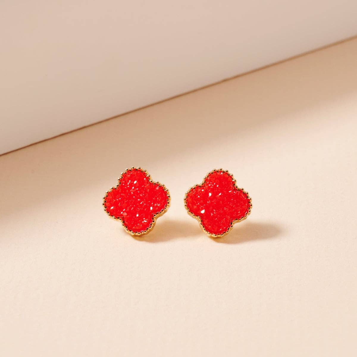 Mini Druzy Clover Stud Earrings