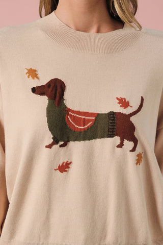 Women's Fall Dachshund Crewneck Knit Sweater