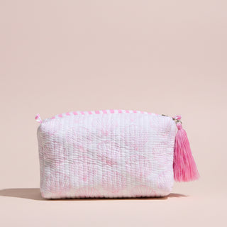 Pink Quilted Seashell Cosmetic Pouch – Zipper Makeup Bag with Tassel