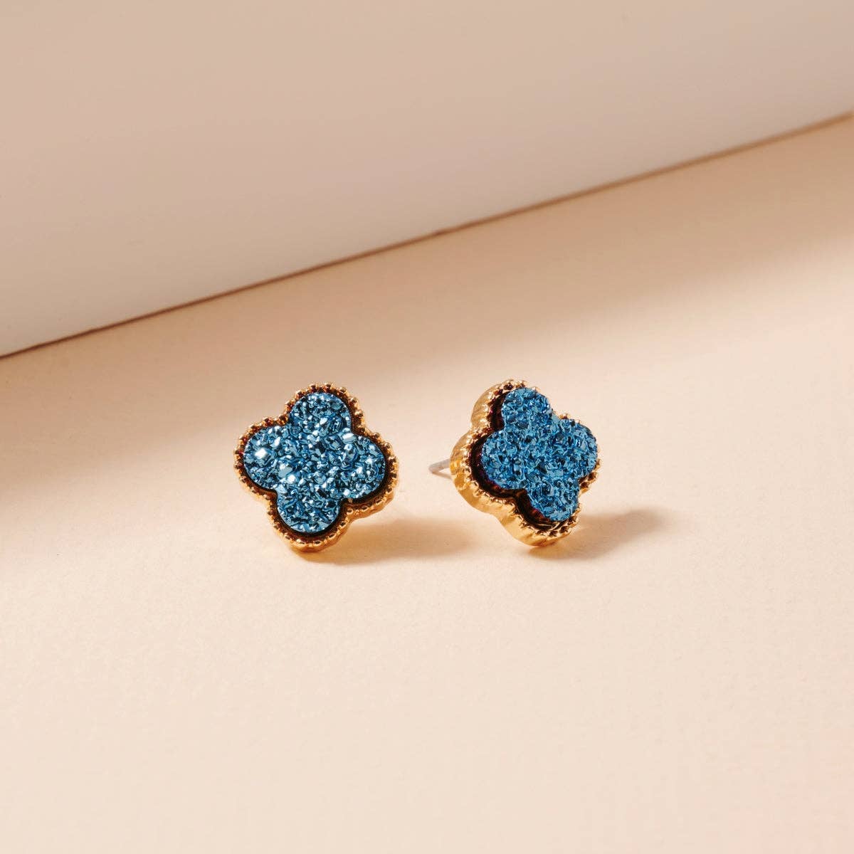 Mini Druzy Clover Stud Earrings