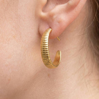 Stainless Steel Tubogas Ribbed Hoop Earrings